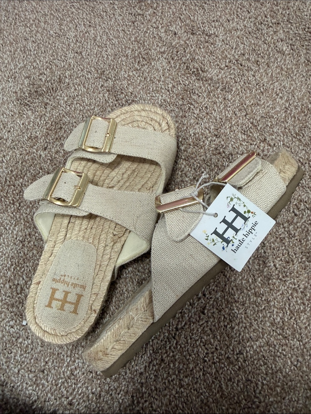 Beige Double-Buckle Slide Sandals - Picture 3 of 3